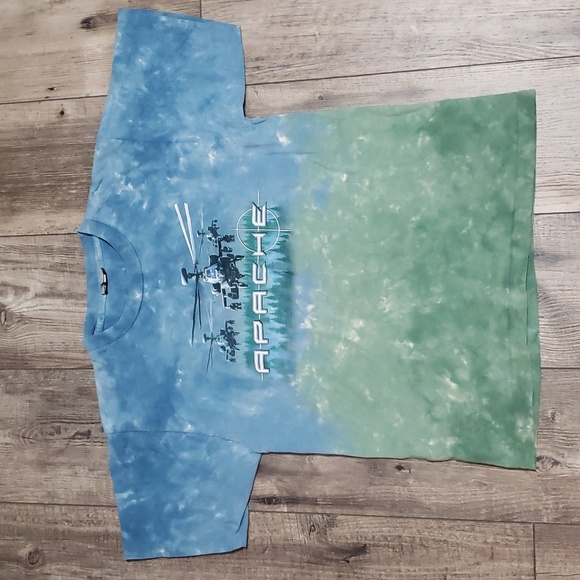 Vintage Apache Helicopter Boeing U.S.A Military Liquid Blue Tie Dye T sh…